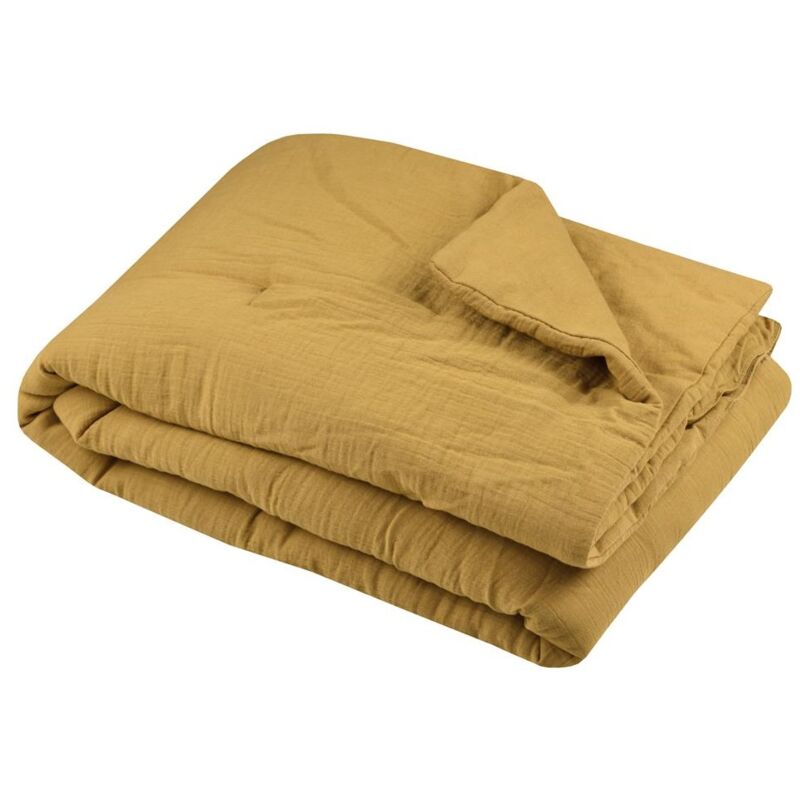 Plaid ou Edredon en gaze de coton 180 x 220 cm Pop color moutarde
