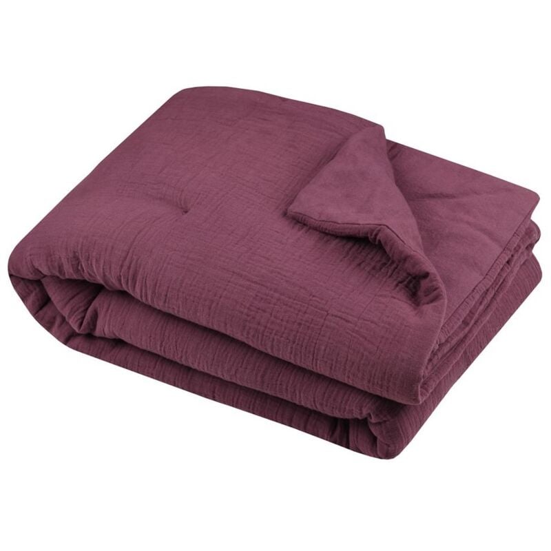 Plaid ou Edredon en gaze de coton 180 x 220 cm Pop color pourpre