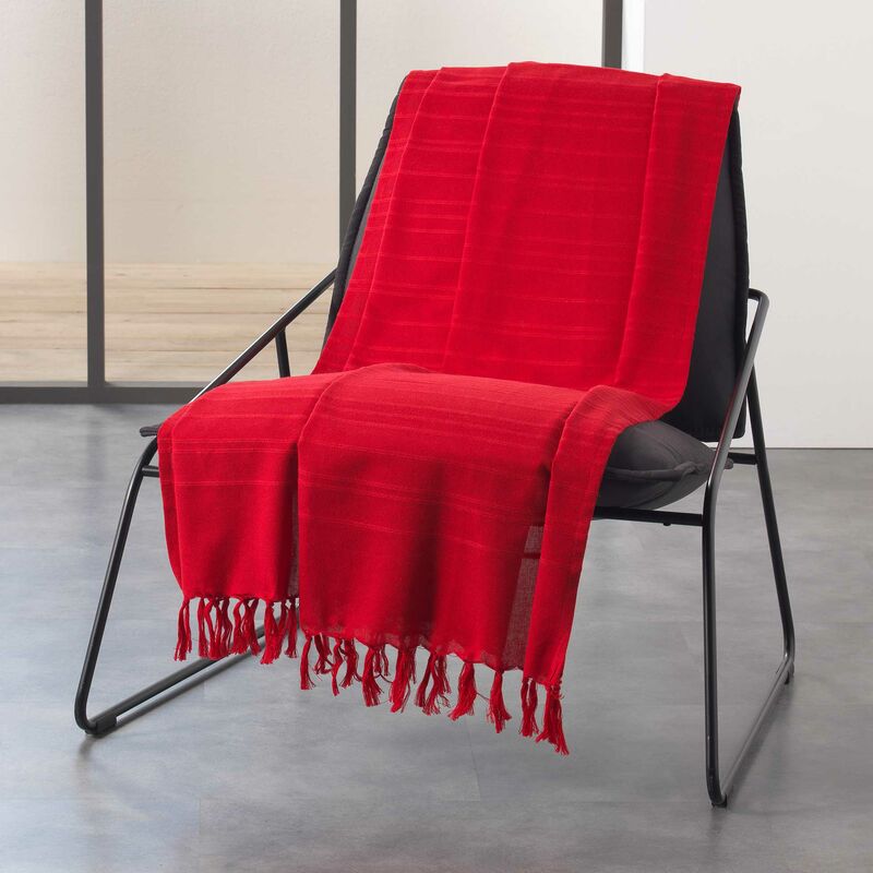 1001kdo - plaid ou jete de canape coton 150 x 150 cm lilie rouge