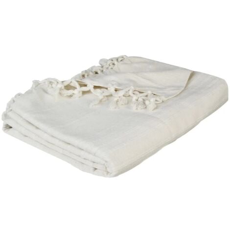 1001KDO Plaid ou jete de canape coton 160 x 220 cm raye Ivoire