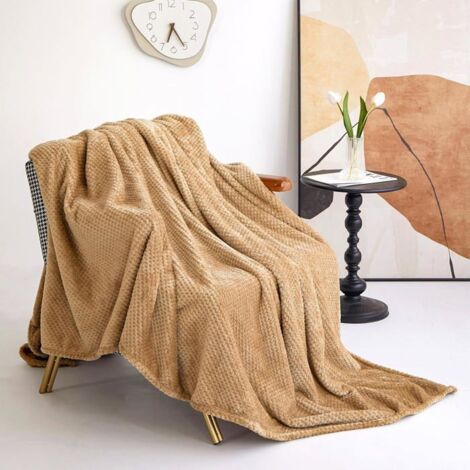 Plaid Polaire 150x200cm Bleu Foncé - Doux et Chaud - Reversible (Khaki)