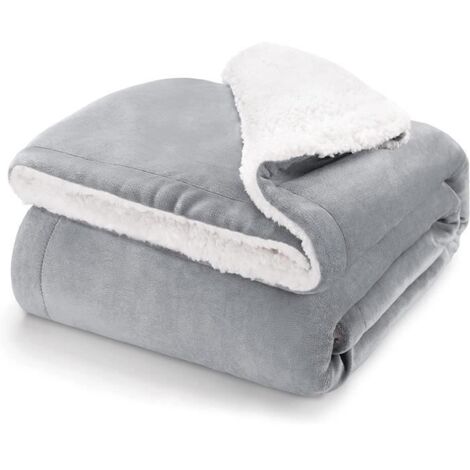 Plaid Polaire - AMOUNE - 130 x 150 cm - Gris - Doux - Chaud - Sherpa