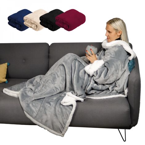 Plaid polaire avec manches et poche – 140 x 210 cm – Double face sherpa et flanelle – 100% polyester – Lavable en machine – Vivezen