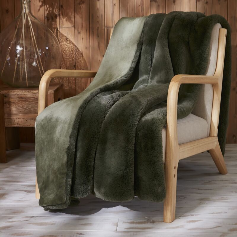 Plaid fourrure chaud kaki 140x200 Odin