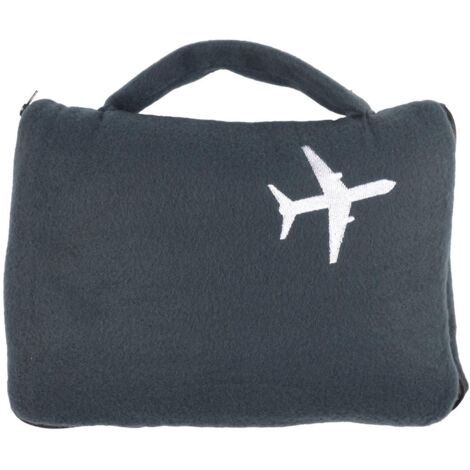 Plaid polaire de voyage rectangulaire 120x150cm en polyestère gris anthracite avec les bords surpiqués + Housse de transport