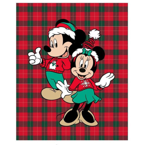 Plaid Polaire Disney Mickey et Minnie - Noël - Rouge et Vert 160x130cm