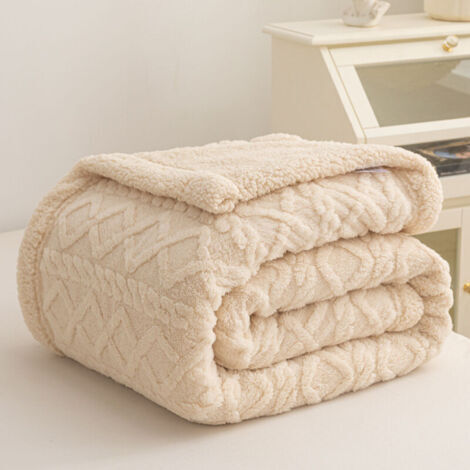 Plaid polaire doux et confortable 200 x 230 cm - convient pour toutes les saisons comme couverture de canapé, jeté de canapé - beige