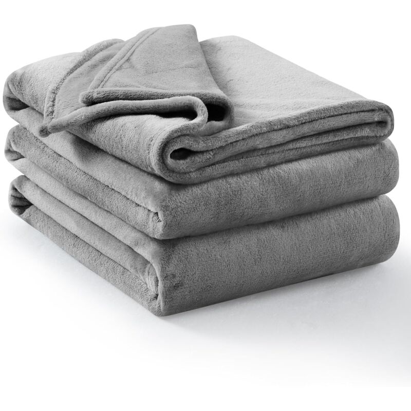 Plaid polaire grande taille – 200X230cm, gris, flanelle douce/chaude, jeté canapé ou lit deux personnes
