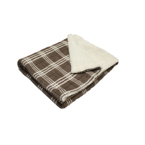 Plaid polaire imprimé et sherpa TANIA taupe 120x160 cm