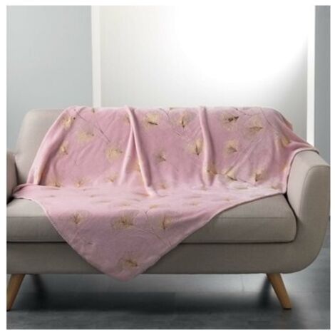 Plaid polaire imprimé métallisé - Bloomy - 125 x 150 cm - Rose - Livraison gratuite
