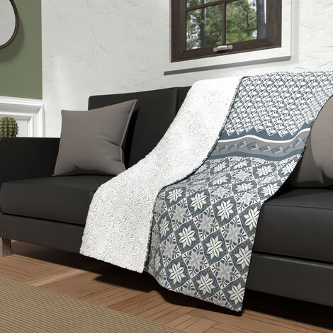 Plaid polaire microfibre doublé sherpa 120X160 cm LISBONNE, par Soleil d'ocre - Bleu