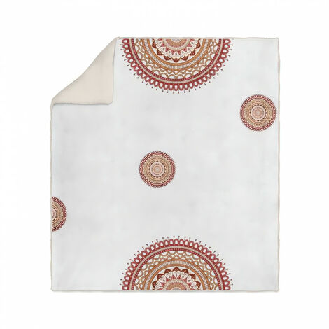 Plaid polaire sherpa imprimé 110x170 cm MANDALA corail, par Soleil d'ocre