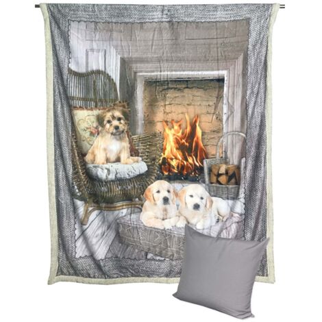 PLAID POLAIRE SHERPA PHOTO NUMÉRIQUE cm. 130x160 CHIEN CHIENS