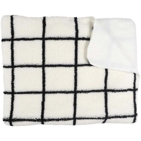 Plaid Sherpa 130x160cm Blanc à Carreaux Noirs
