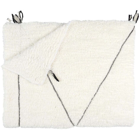 Plaid Sherpa 130x160cm Blanc Motif Géométrique Tressé Noir