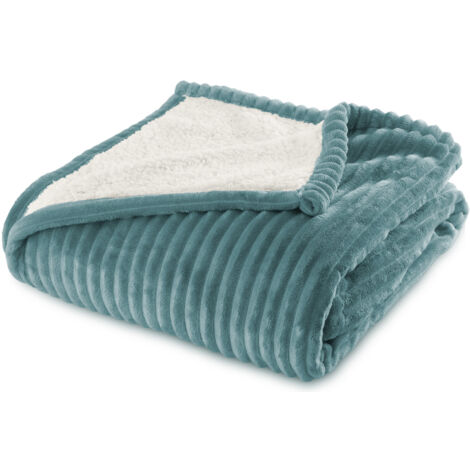Plaid Sherpa 130x170 cm Bleu - Doublé imitation mouton retourné - Tout doux et bien chaud