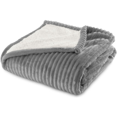 Plaid Sherpa 130x170 cm Gris foncé - Doublé imitation mouton retourné - Tout doux et bien chaud