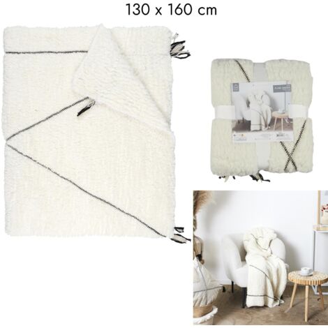 PLAID SHERPA BLANC MOTIF TRESSE 130X160CM M6