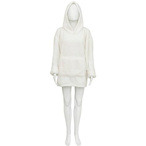 Plaid sweat capuche flanelle Teddy blanc taille unique - Atmosphera créateur d'intérieur