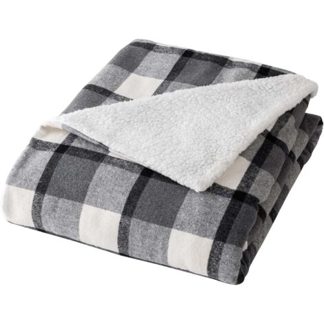 Plaid tartan sherpa chaud anthracite 125x150 Écossais