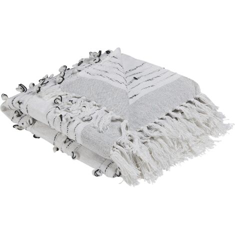 Plaid Tissé Blanc et Gris Clair 130 x 150 cm Couverture Douce et Confortable de Style Boho Beliani