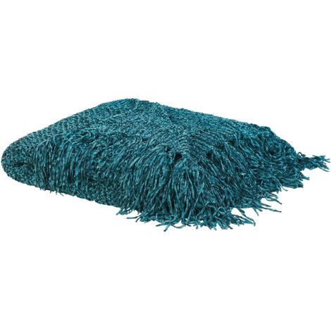Plaid Tricot Ultra Doux Cocooning Vert Emeraude 150 x 200 cm pour l'Hiver Parfaite Décoration de Canapé et Couvre-lit Beliani
