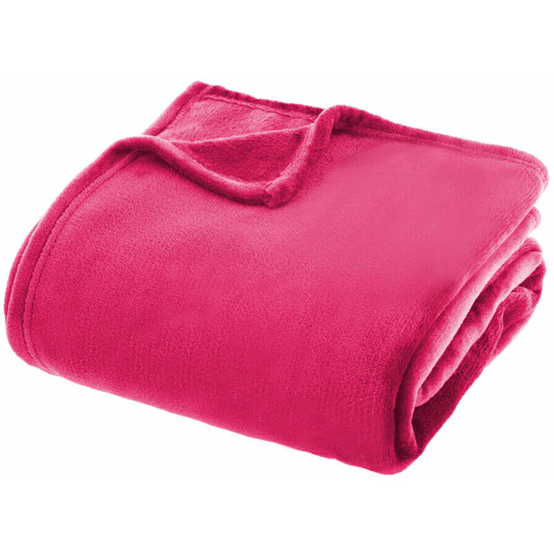 Plaid Très Doux Couleur Unie Couverture Chaud Polaire Lit Canapé Fuxia - 130x160 cm