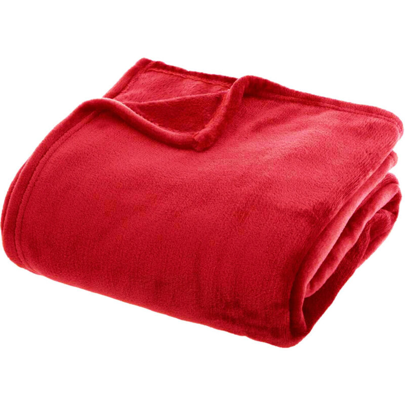 Plaid Très Doux Couleur Unie Couverture Chaud Polaire Lit Canapé Rouge - 160x210 cm