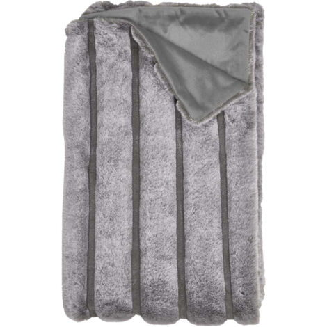 Plaid Ultra Doux 120x150cm Texturé Imitation Fourrure Gris
