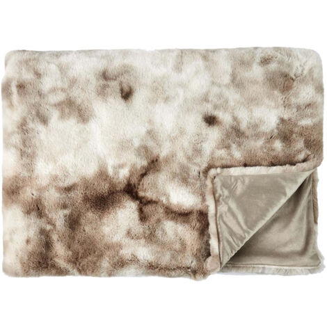 Plaid Ultra Doux 140x200cm Imitation Fourrure Ombrée Coloris Marron et Blanc