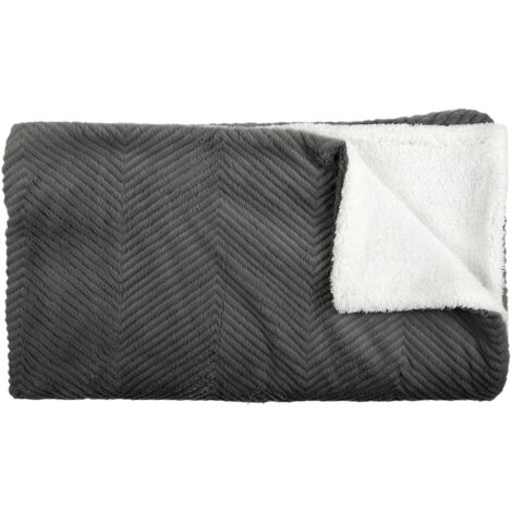 Plaid Ultra Doux 140x200cm Imitation Fourrure Texturée Grise et Sherpa