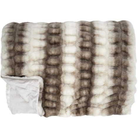 Plaid Ultra Doux 140x200cm Imitation Fourrure Texturée Marron et Crème