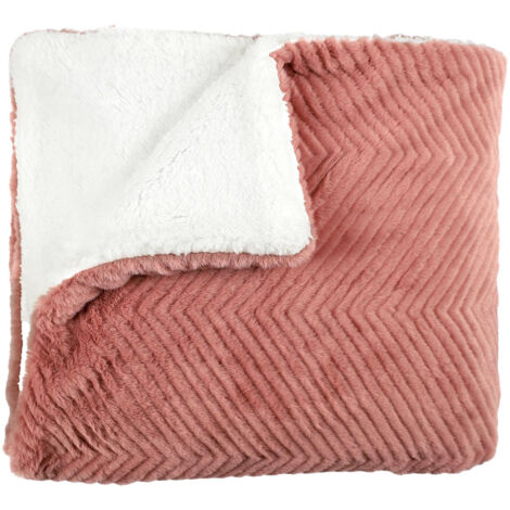 Plaid Ultra Doux 140x200cm Imitation Fourrure Texturée Rose et Sherpa