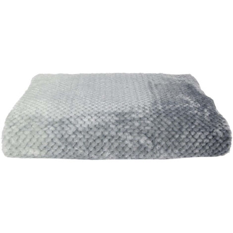 Plaid Ultra Doux 150x200cm Nid d'Abeille Dégradé Gris Blanc