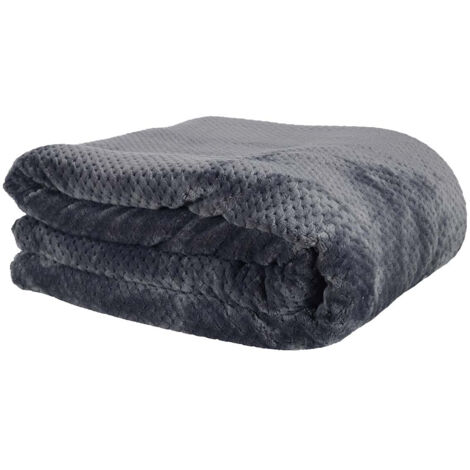Plaid Ultra Doux 180x220cm Nid d'Abeille Gris Anthracite et Sherpa
