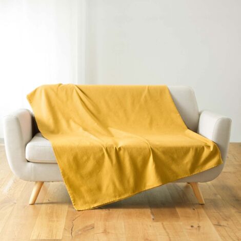 Plaid Uni En Coton "lucile" 180x220cm Jaune