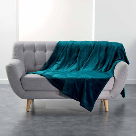 Plaid Uni en Flanelle "Flanou" 180x220cm Bleu