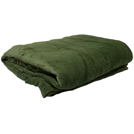 Plaid vert foncé 230 x 250 cm doux texture polaire - LICHEN 7153 - Vert