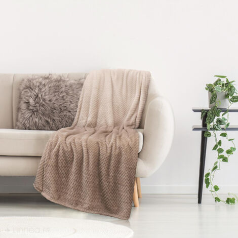 Plaid XXL en polyester 150x200 cm OURAL nid d'abeille dégradé de beige