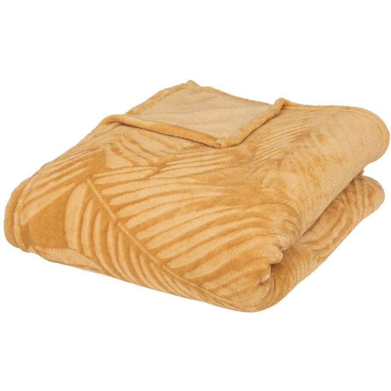 Plaid Zoa en flanelle 230x180cm jaune ocre - Atmosphera créateur d'intérieur
