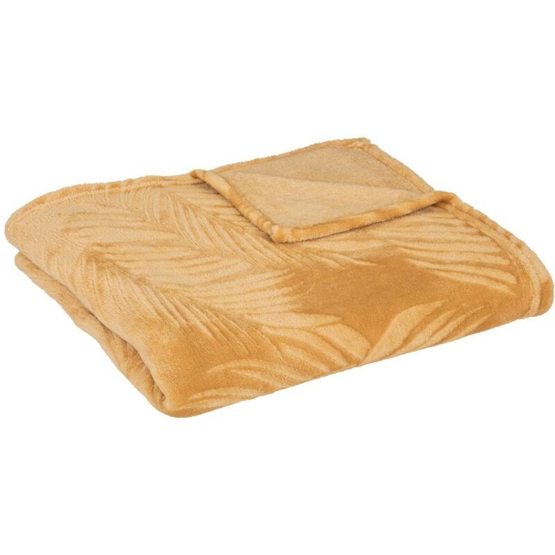Atmosphera - Plaid Zoa en flanelle 150x125cm jaune ocre créateur d'intérieur