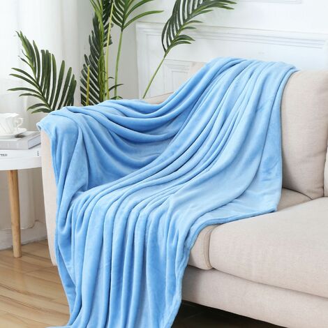 Plaid　Plaid Couverture Polaire 180x200cm bleu ciel Fonce Doux et Chaude - Couvre Lit 2 Personnes et Plaid Canapé Flanelle - Réversible Double Face LITZEE