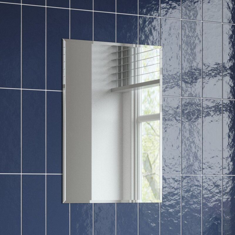 Plain Bathroom Mirror Modern Rectangle Bevelled Edge Wall Mounted 450x300mm