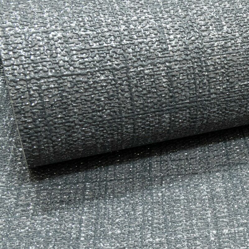 Erismann Wallcoverings - Plain Charcoal Black Grey Linen Glitter Textured Paste the Wall Wallpaper Vinyl