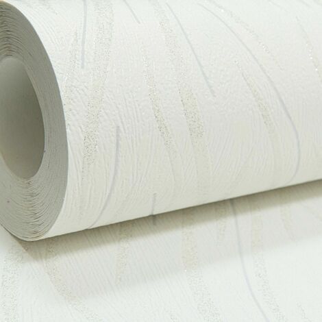 Plain White Subtle Silver Glitter Wave Textured Wallpaper Paste the Wall Vinyl