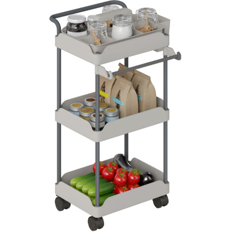 Plaisier auxiliaire avec 3 niveaux à roulettes Grillette de cuisine avec paniers amovibles et porte-serviette gris