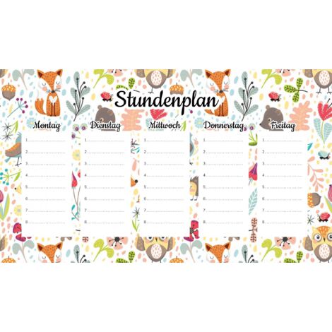 Plan de cours magnétique Animaux de la forêt colorés 45 x 26 cm