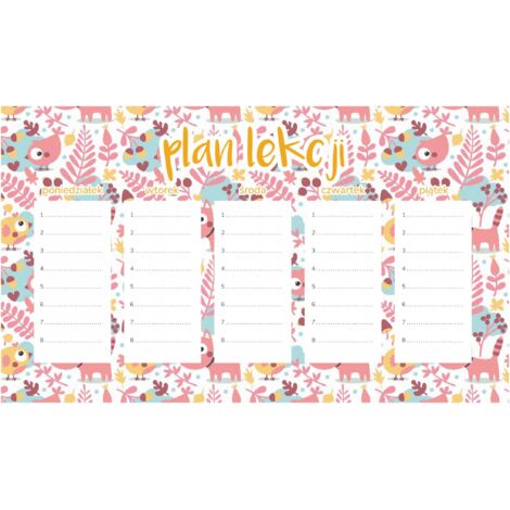 Plan de cours magnétique Animaux roses 45 x 26 cm