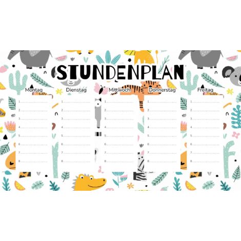 Plan de cours magnétique Aventure au zoo pour enfants 30 x 17,5 cm