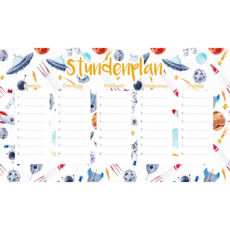 Plan de cours magnétique pour enfants : Astronaute dans l'espace (45 x 26 cm)